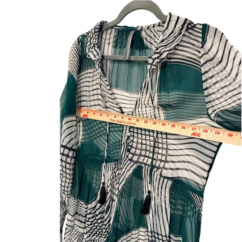 Anthropologie XS Marais Geometric Printed Sheer Chiffon Maxi Dress Boho Green - Picture 8 of 13